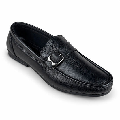 LEATHER MOCCASIN SIDE-BUCKLE - BLACK