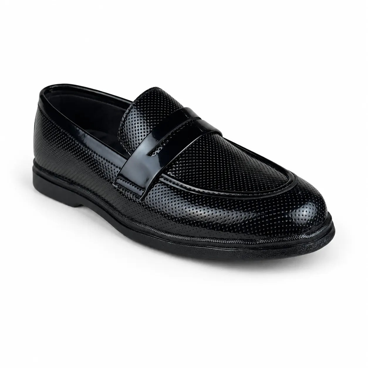 DOTTED BLACK PATENT MEDICATED LOAFER