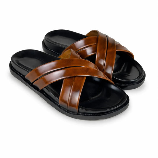 BROWN STRAP LEATHER SLIPPER