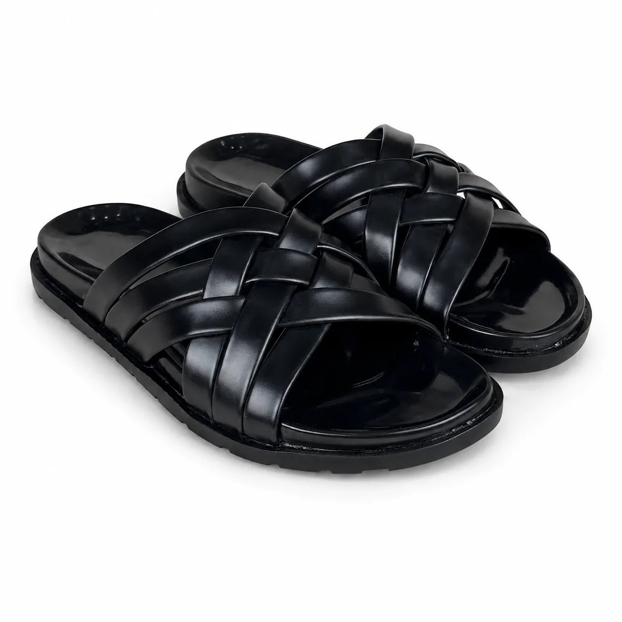 BRAIDE LEATHER SLIPPER - BLACK