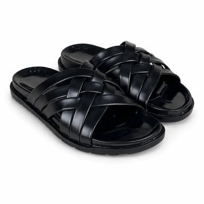 BRAIDE LEATHER SLIPPER - BLACK