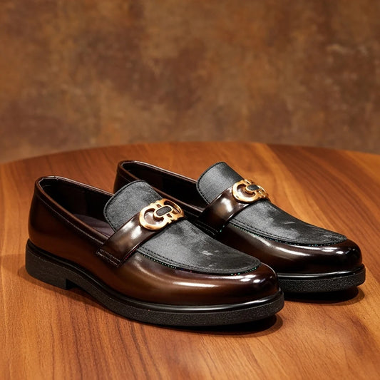 TWO TONE VELVET PATENT BROWN MEDICATED LOAFER