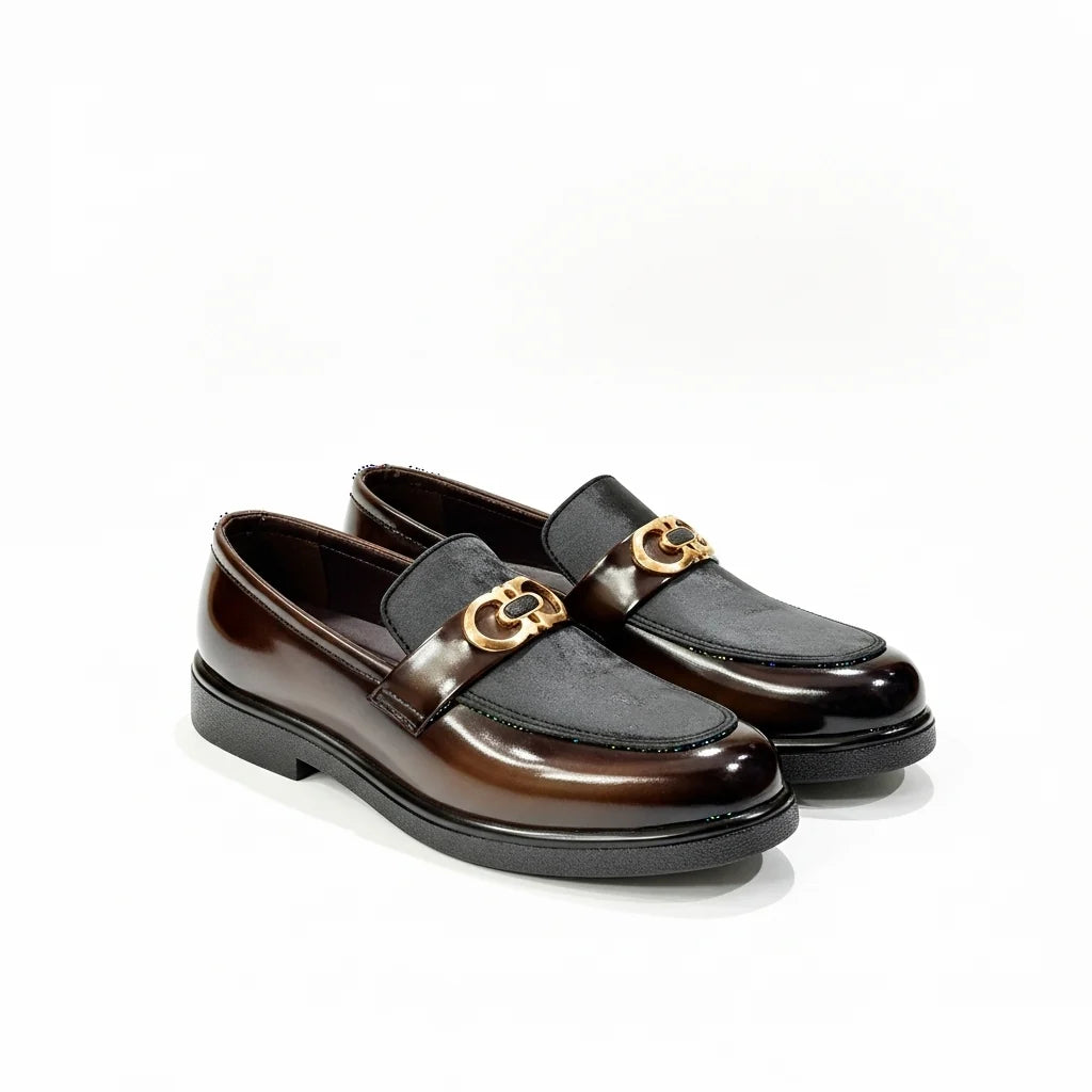 TWO TONE VELVET PATENT BROWN MEDICATED LOAFER