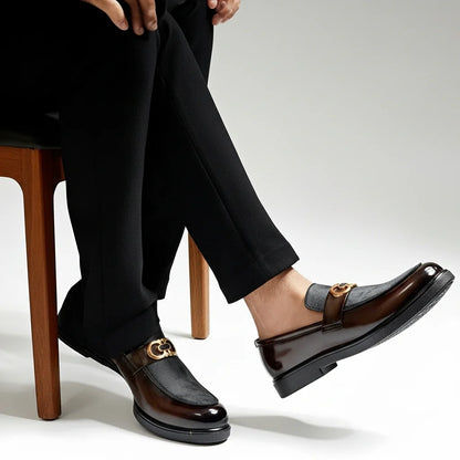 TWO TONE VELVET PATENT BROWN MEDICATED LOAFER